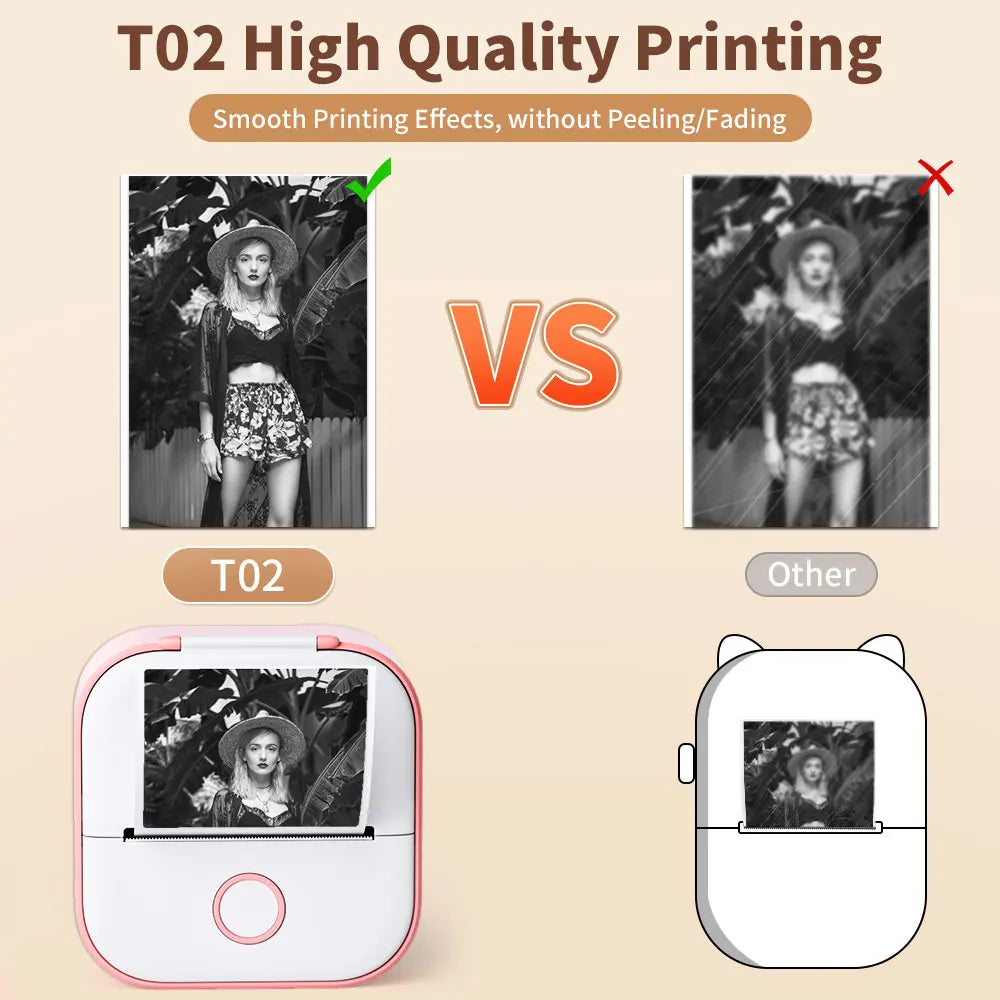 Compact T02 Mini Thermal Printer - Portable Pocket Label Maker for DIY Stickers & Custom Labels