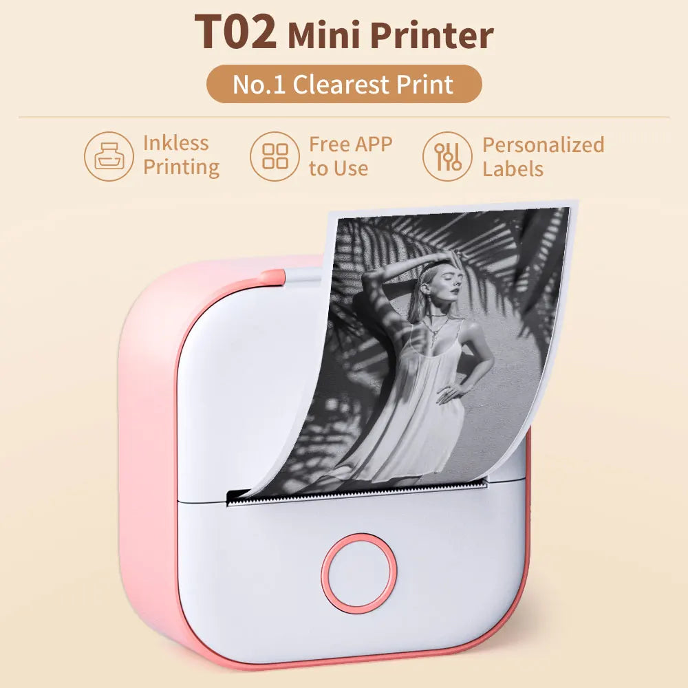 Compact T02 Mini Thermal Printer - Portable Pocket Label Maker for DIY Stickers & Custom Labels